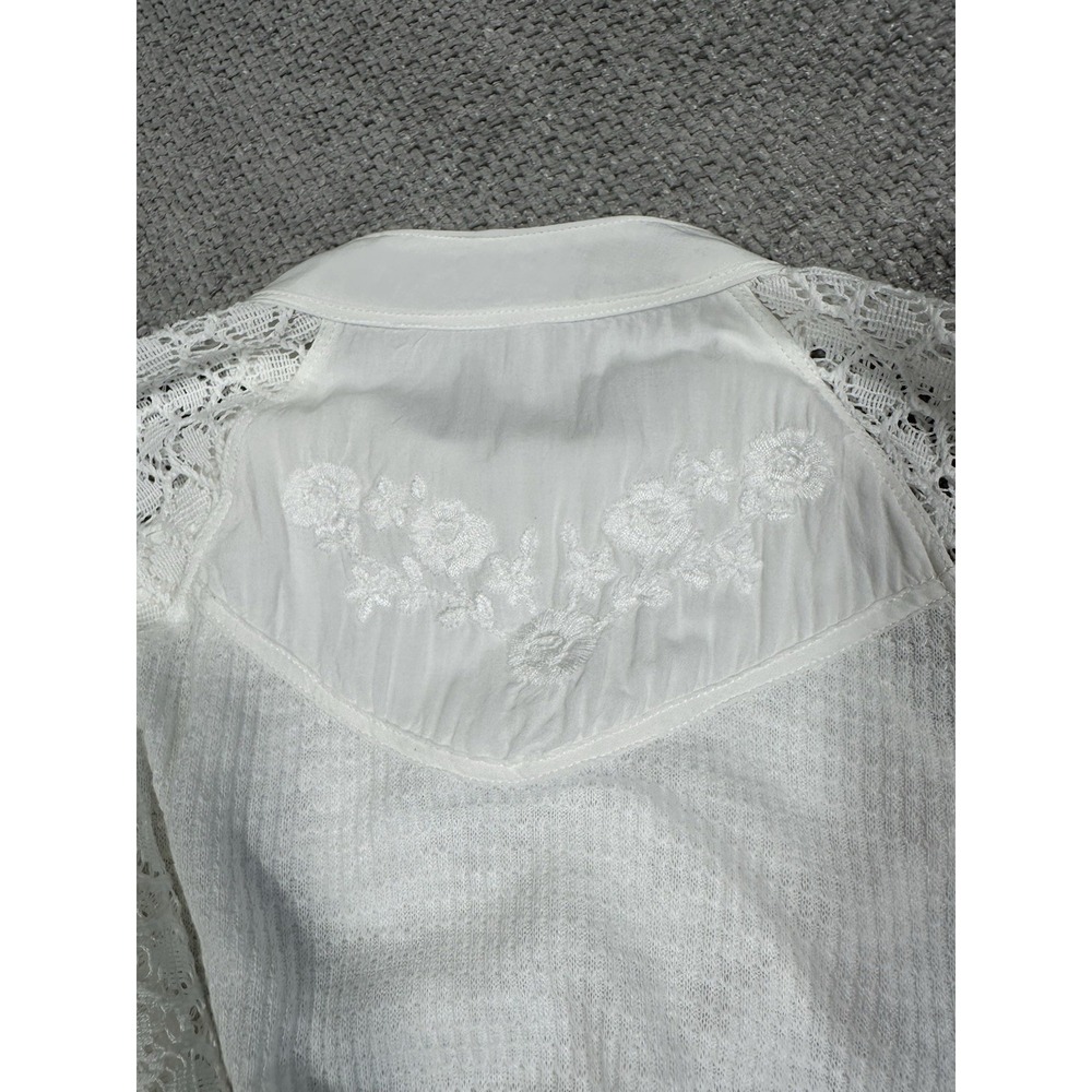 Free People Top Small Sweetest Thing Thermal White Embroidered Lace Long Sleeve - Picture 10 of 10